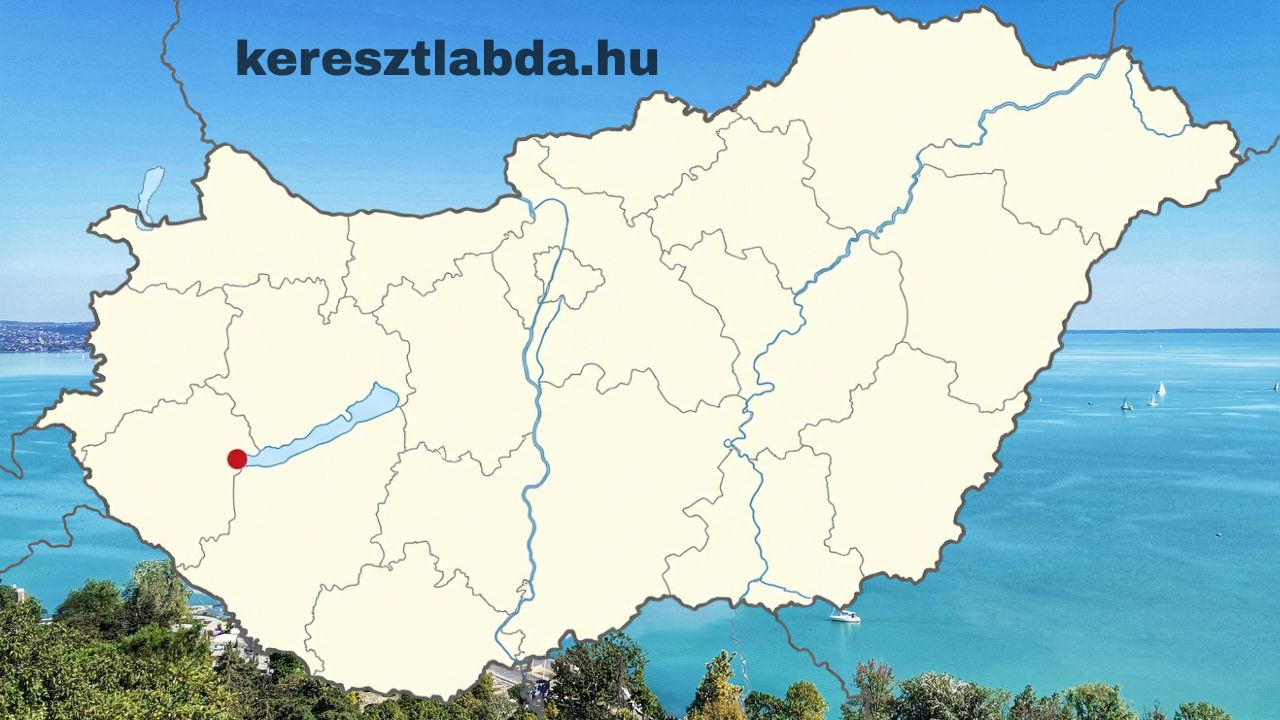 Magyarország vaktérképe megyehatárokkal, a Balaton partján egy piros ponttal, amely egy várost jelöl földrajz feladat