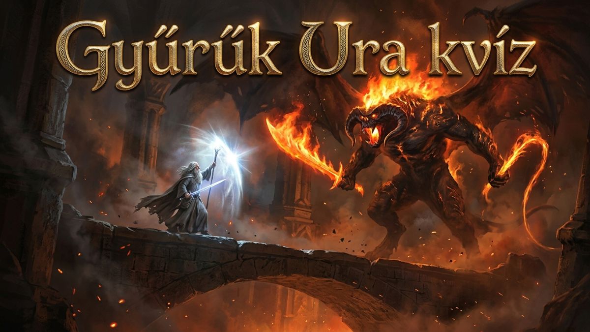 A Gyűrűk Ura kvíz képe: Gandalf és a lángoló Balrog párbaja a Moria kőhídján
