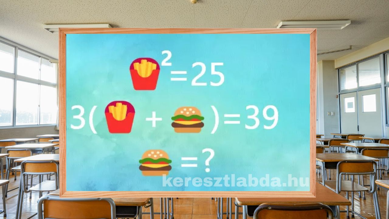 Matek feladat képe: a sült krumpli négyzete 25, a zárójeles sorban sült krumpli plusz hamburger hárommal szorozva 39, a kérdés a hamburger értéke