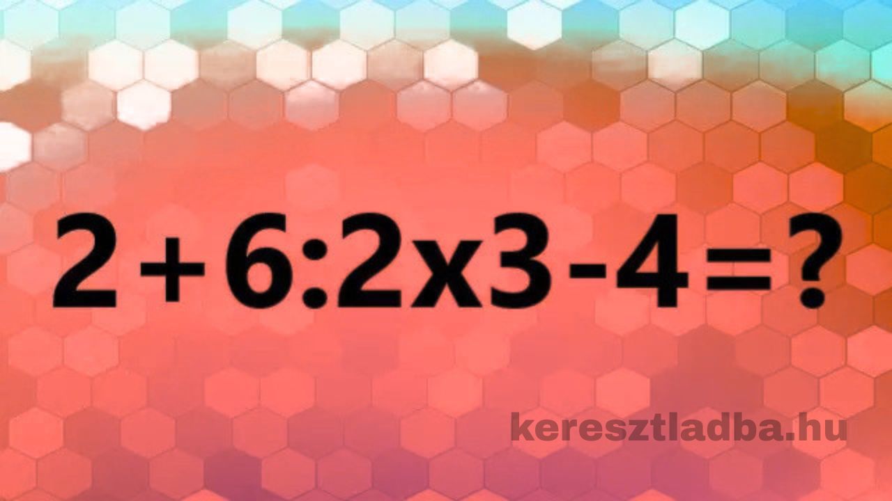 Zárójel nélküli műveletsor összeadással, osztással, szorzással és kivonással: 2 + 6 : 2 x 3 − 4 matek feladat