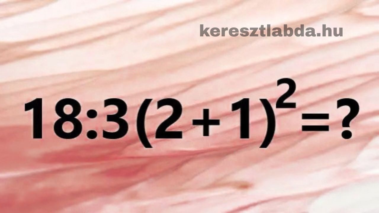 Matek feladat: osztás, jel nélküli szorzás és hatványozás egy sorban, türkiz háttéren