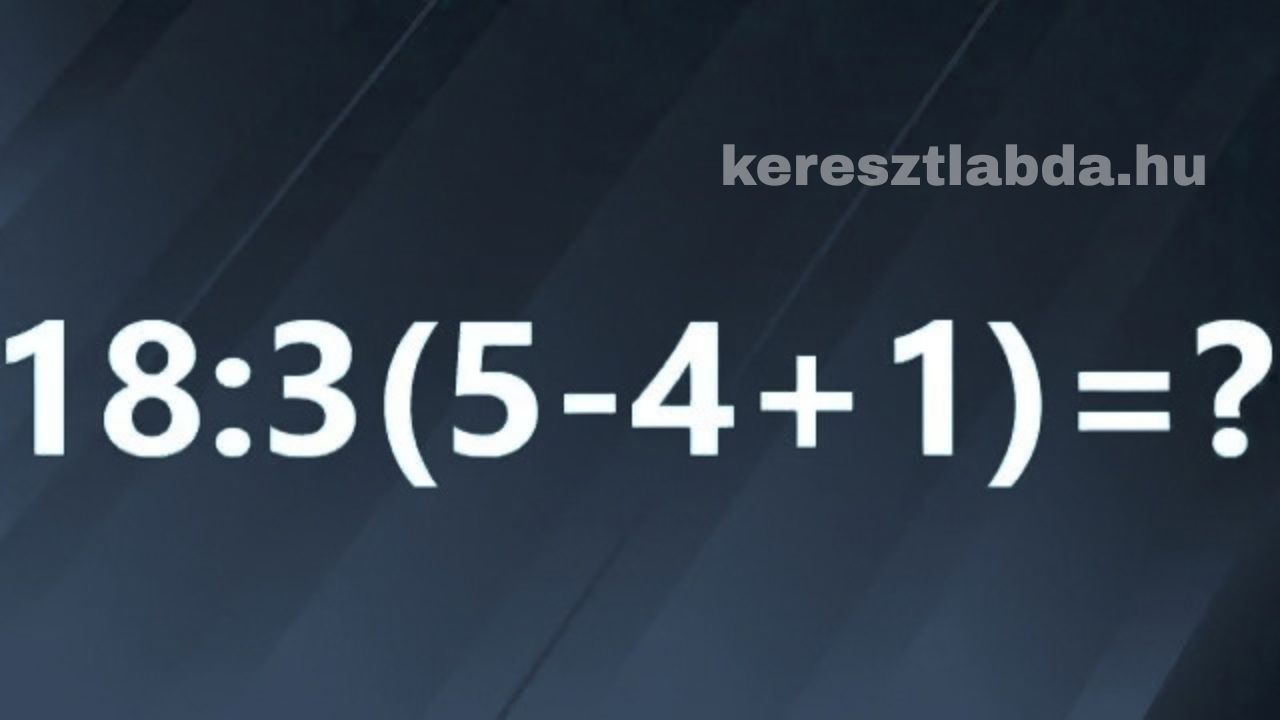 Kék hátterű matek feladat kép: osztás kettősponttal, zárójeles kifejezés és egyenlőségjel kérdőjellel