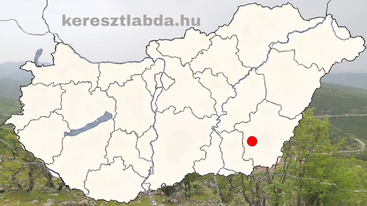 Az Alföld déli részének vaktérképe egyetlen piros ponttal, három város közül kell kiválasztani a jelöltet ebben a földrajz feladatban